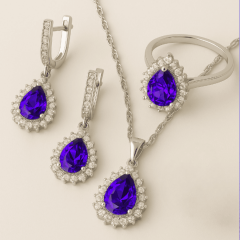 925 Ayar Gümüş Set (Damla Ametist Taşlı)