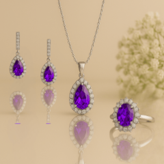 925 Ayar Gümüş Set (Damla Ametist Taşlı)