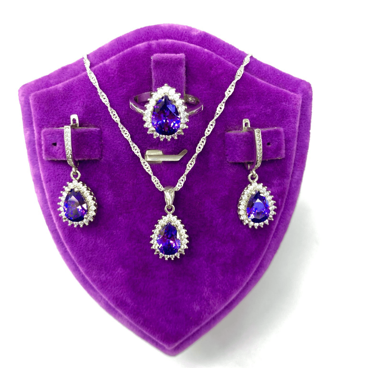 925 Ayar Gümüş Set (Damla Ametist Taşlı)