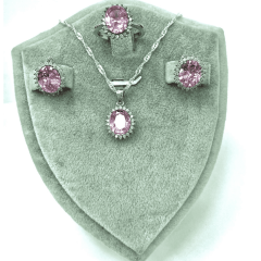 925 Ayar Gümüş Set (Pembe Kuvars  Taşlı)