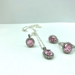 925 Ayar Gümüş Set (Pembe Kuvars  Taşlı)