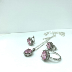 925 Ayar Gümüş Set (Pembe Kuvars  Taşlı)