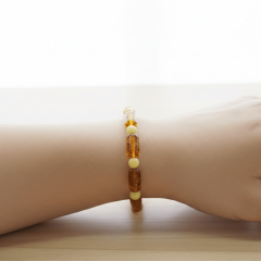 Silindirik Kehribar & Fildişi Boncuklu Bileklik – Doğal Taş Unisex Bileklik