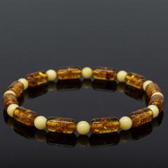 Silindirik Kehribar & Fildişi Boncuklu Bileklik – Doğal Taş Unisex Bileklik