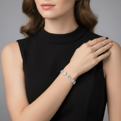 925 Ayar Gümüş Baget Zirkon Taşlı Çiçek Desenli Bileklik – Kadın Şık Bileklik