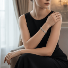 925 Ayar Gümüş Baget Zirkon Taşlı Çiçek Desenli Bileklik – Kadın Şık Bileklik