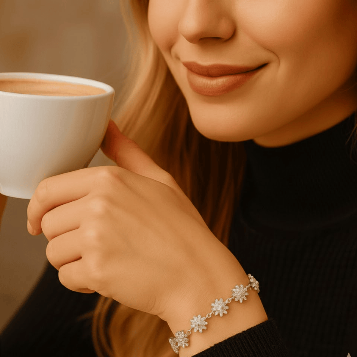 925 Ayar Gümüş Baget Zirkon Taşlı Çiçek Desenli Bileklik – Kadın Şık Bileklik