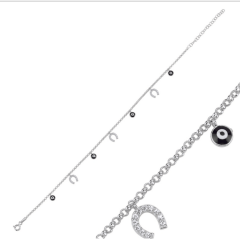 925 Ayar Zirkon Taşlı Doç Zincirli Sallantılı Şans Bilekliği