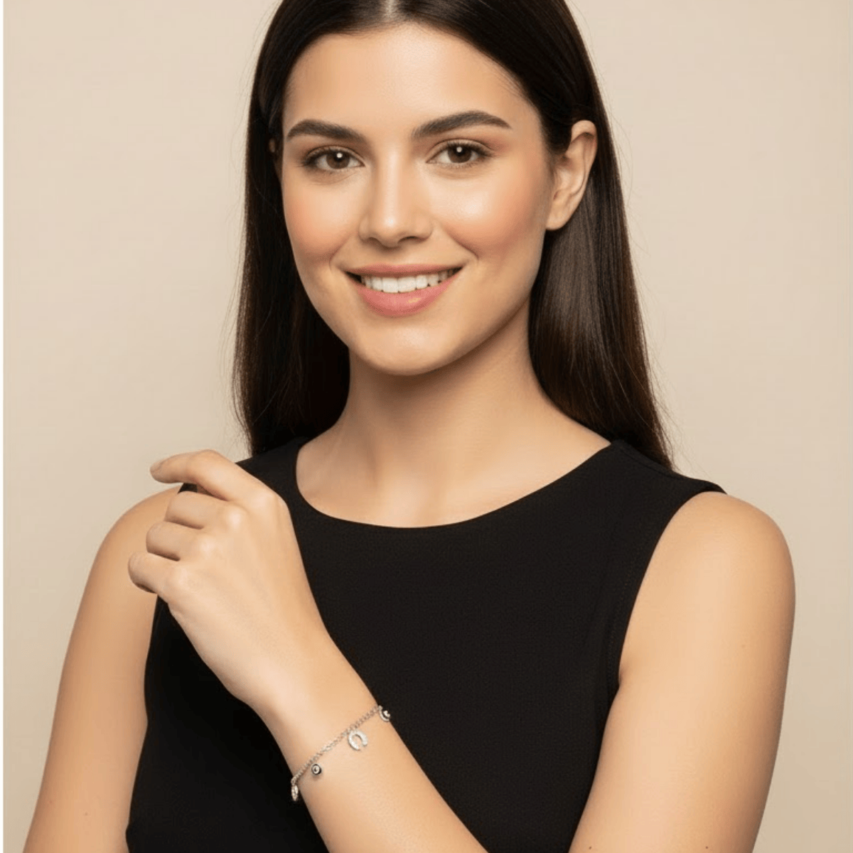 925 Ayar Zirkon Taşlı Sallantılı Şans Bilekliği (Doç Zincirli) Kadın