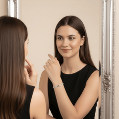 925 Ayar Zirkon Taşlı Sallantılı Şans Bilekliği (Doç Zincirli) Kadın