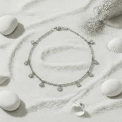 925 Ayar Zirkon Taşlı Doç Zincirli Sallantılı Halhal