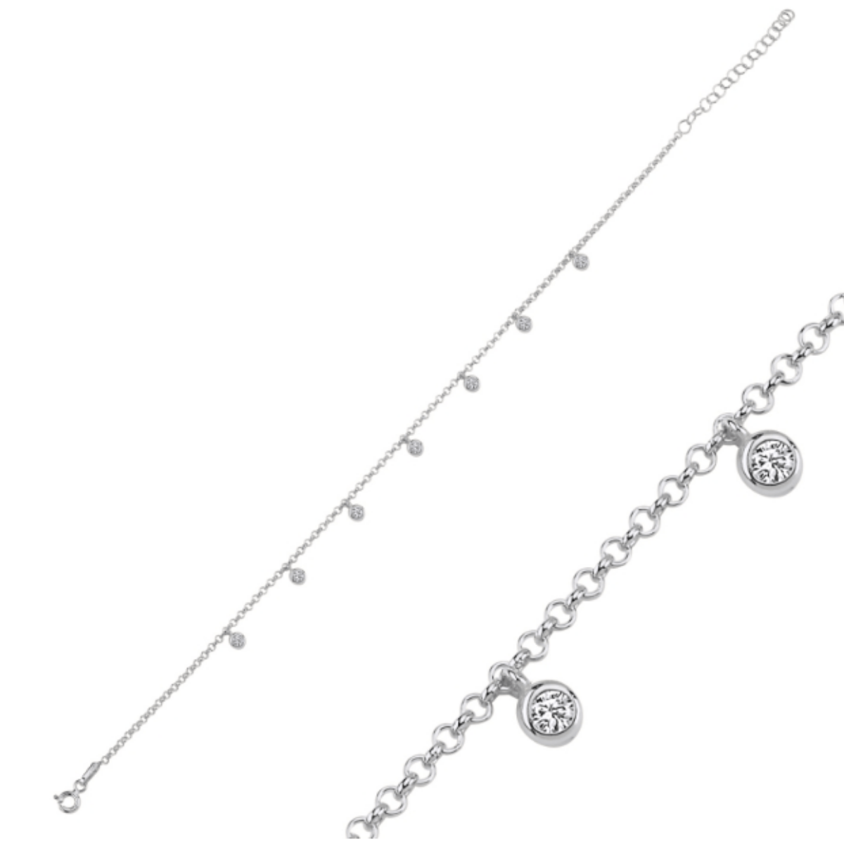 925 Ayar Zirkon Taşlı Doç Zincirli Sallantılı Halhal