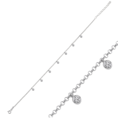 925 Ayar Zirkon Taşlı Doç Zincirli Sallantılı Halhal