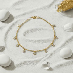 925 Ayar Zirkon Taşlı Doç Zincirli Rose Kaplama Sallantılı Halhal