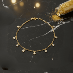 925 Ayar Zirkon Taşlı Doç Zincirli Rose Kaplama Sallantılı Halhal