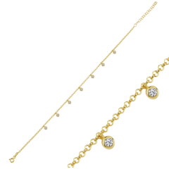 925 Ayar Zirkon Taşlı Doç Zincirli Rose Kaplama Sallantılı Halhal