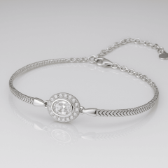 925 Ayar Halo Zirkon Taşlı Yassı Yılan Zincirli Bileklik