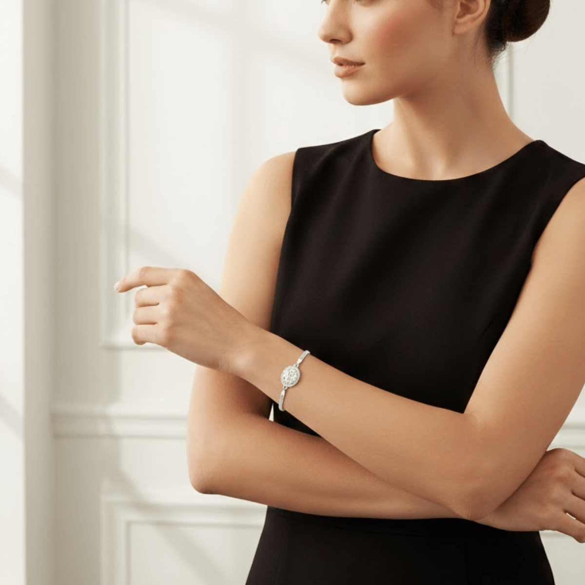 925 Ayar Halo Zirkon Taşlı Yassı Yılan Zincirli Bileklik