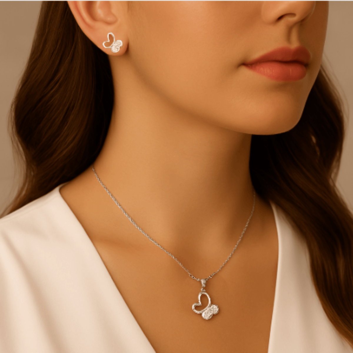 925 Ayar Kelebek Zirkon Taşlı Set