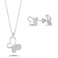 925 Ayar Kelebek Zirkon Taşlı Set