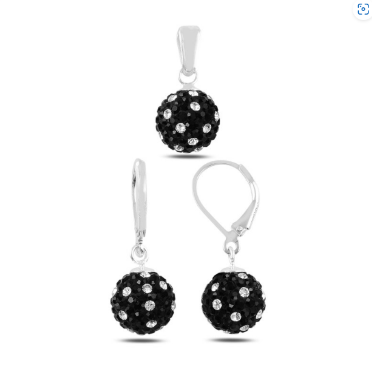 925 Ayar Top Kristal Taşlı Set