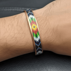 Renkli Etnik Desenli Mineli Bakır Unisex Kelepçe Bileklik