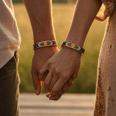 Renkli Etnik Desenli Mineli Bakır Unisex Kelepçe Bileklik