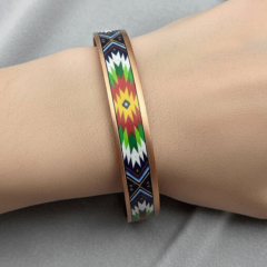 Renkli Etnik Desenli Mineli Bakır Unisex Kelepçe Bileklik