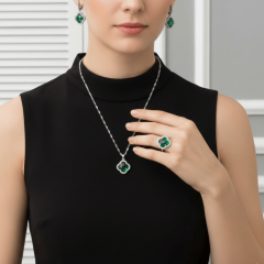 925 Ayar Gümüş Yeşil Taşlı Dörtlü Takı Seti