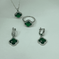 925 Ayar Gümüş Yeşil Taşlı Dörtlü Takı Seti