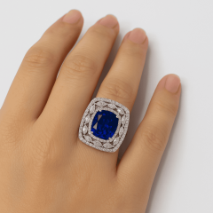 925 Ayar Gümüş Kraliyet Mavisi Safir ve Pırlanta Yüzük
