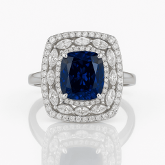 925 Ayar Gümüş Kraliyet Mavisi Safir ve Pırlanta Yüzük