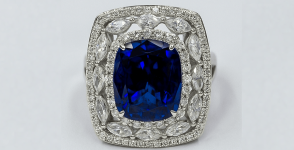 925 Ayar Gümüş Kraliyet Mavisi Safir ve Pırlanta Yüzük