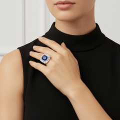 925 Ayar Gümüş Kraliyet Mavisi Safir ve Pırlanta Yüzük