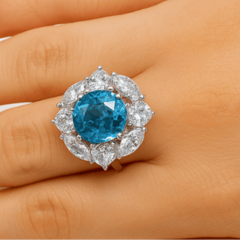 925 Ayar Gümüş Mavi Topaz ve Zirkon Işıltılı Gümüş Yüzük