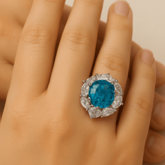 925 Ayar Gümüş Mavi Topaz ve Zirkon Işıltılı Gümüş Yüzük