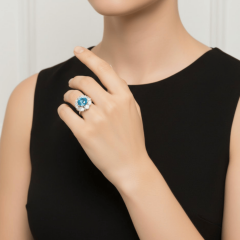 925 Ayar Gümüş Mavi Topaz ve Zirkon Işıltılı Gümüş Yüzük