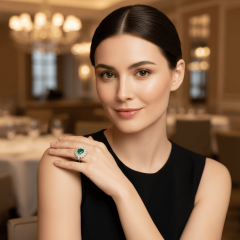 925 Ayar Gümüş Zümrüt Yeşili Kalp Kesim Zirkon Taşlı Yüzük