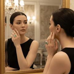 925 Ayar Gümüş Zümrüt Yeşili Kalp Kesim Zirkon Taşlı Yüzük