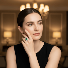 925 Ayar Gümüş Zümrüt Yeşili Kalp Kesim Zirkon Taşlı Yüzük