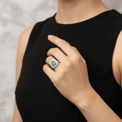 925 Ayar Gümüş Zümrüt Yeşili Kalp Kesim Zirkon Taşlı Yüzük