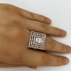 925 Ayar Gümüş Baget Kesim Kare Çok Sıralı Zirkon Taşlı Yüzük