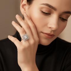 925 Ayar Gümüş Baget Kesim Kare Çok Sıralı Zirkon Taşlı Yüzük