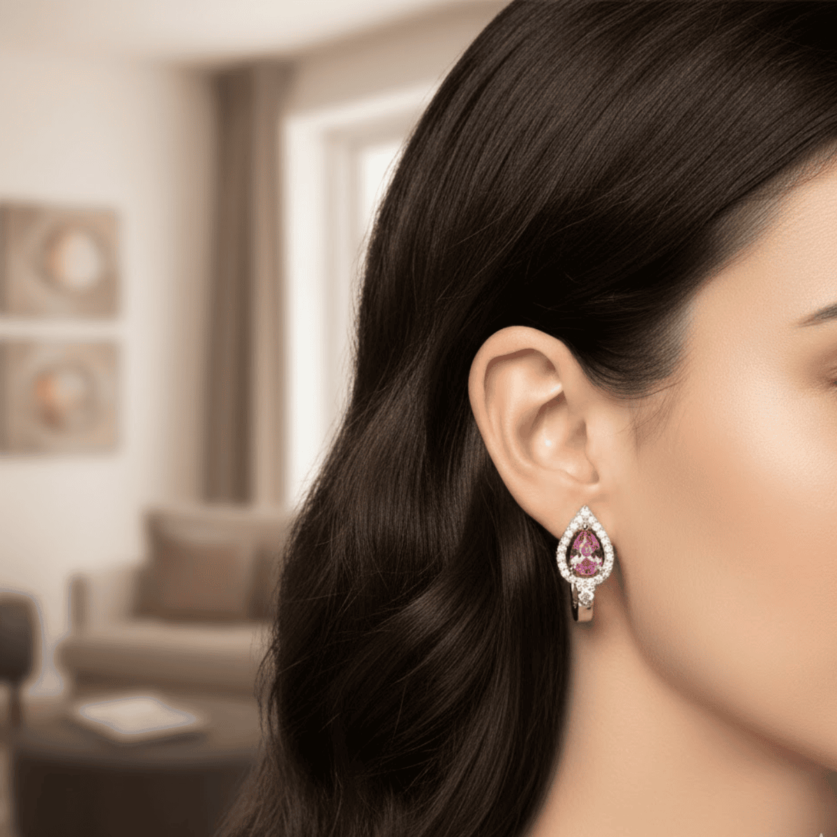 Damla Model Pembe Taşlı Zarif Kadın Küpe