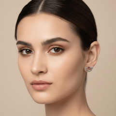 Gümüş Yarım Ay Figürlü Fuşya Taşlı Minimal Küpe