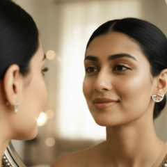 Gümüş Yarım Ay Figürlü Fuşya Taşlı Minimal Küpe