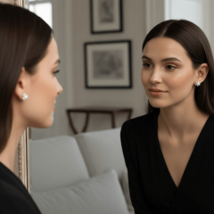 Gümüş İnci Detaylı Taşlı Minimal Küpe