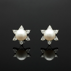 Gümüş İnci Detaylı Taşlı Minimal Küpe