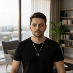 925 Ayar Gümüş Güneş ve Ay Figürlü Oniks Taşlı Erkek Kolye