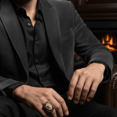 925 Ayar Gümüş Sekizgen Tasarım Aslan Figürlü Erkek Yüzük